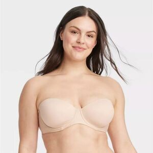 NWT AUDEN 34C Lightly Lined Strapless Underwire Bra Soft Beige Nude Target W2086
